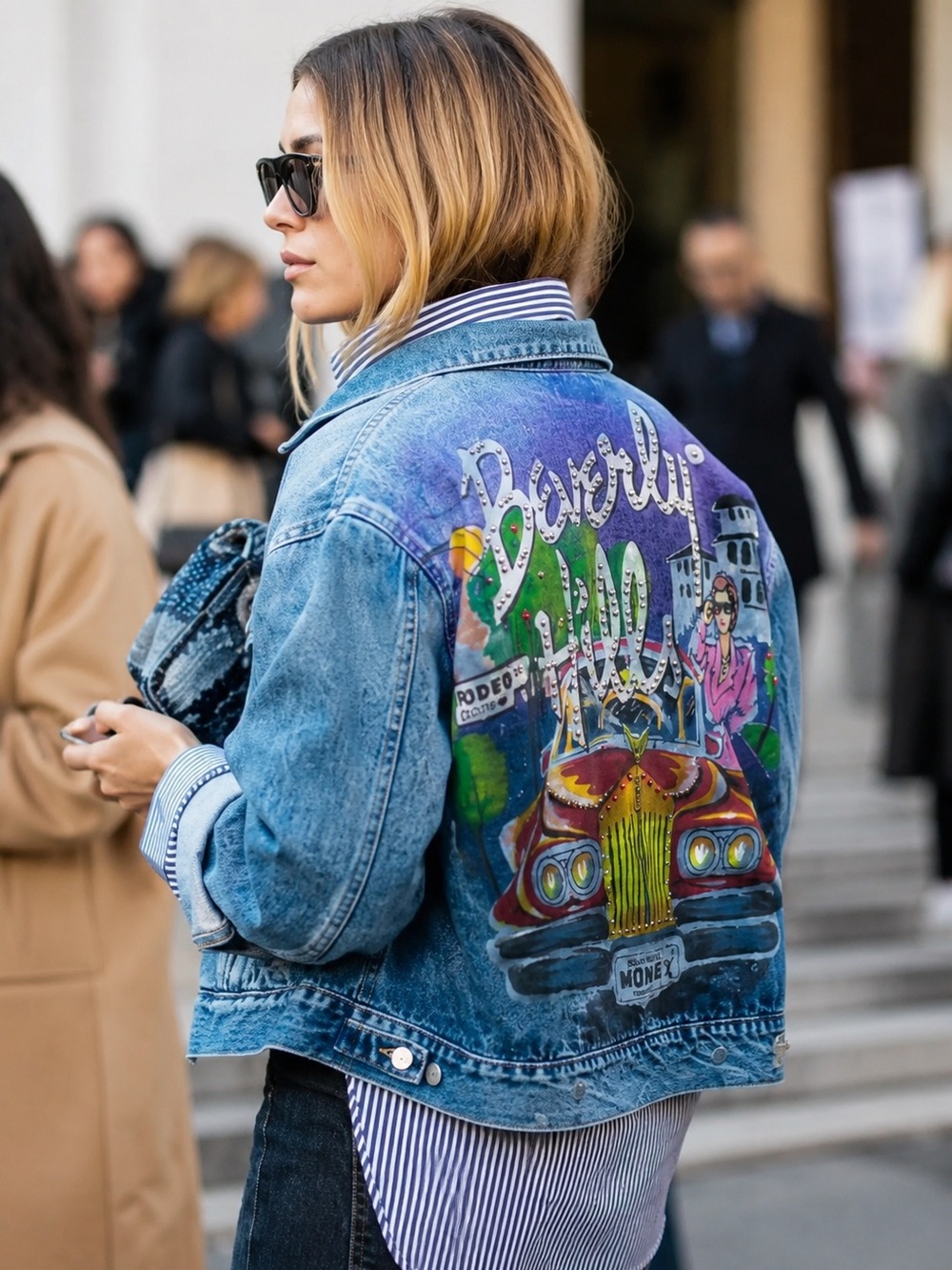 Vintage TONY ALAMO-inspired Airbrushed Denim Jacket Rhinestone 80s Rock